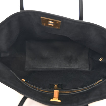 Salvatore Ferragamo Woven Raffia Calfskin The Studio Tote Beige Black 6 of 10