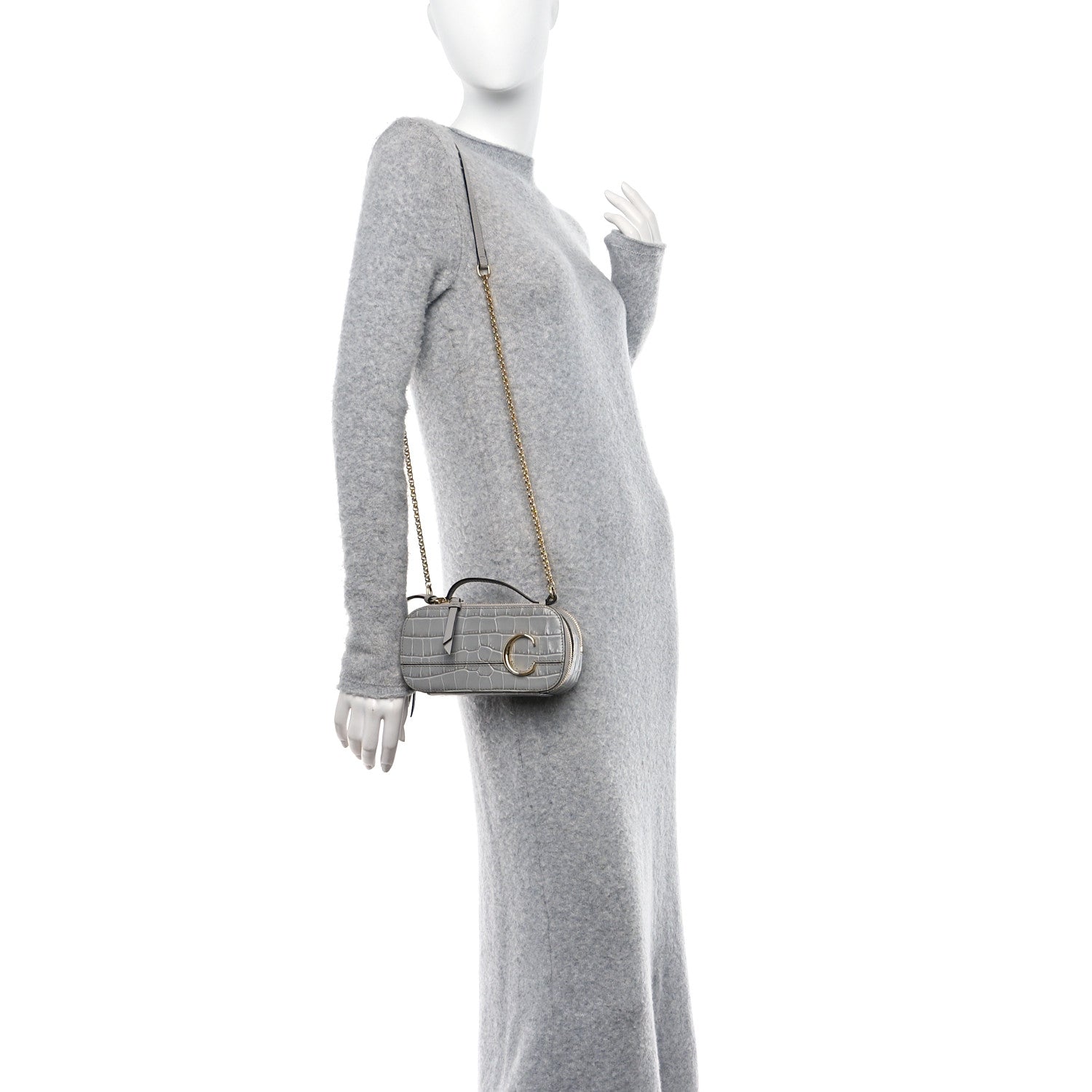 Chloe Calfskin Crocodile Embossed Mini C Vanity Bag Stormy Grey 2 of 14