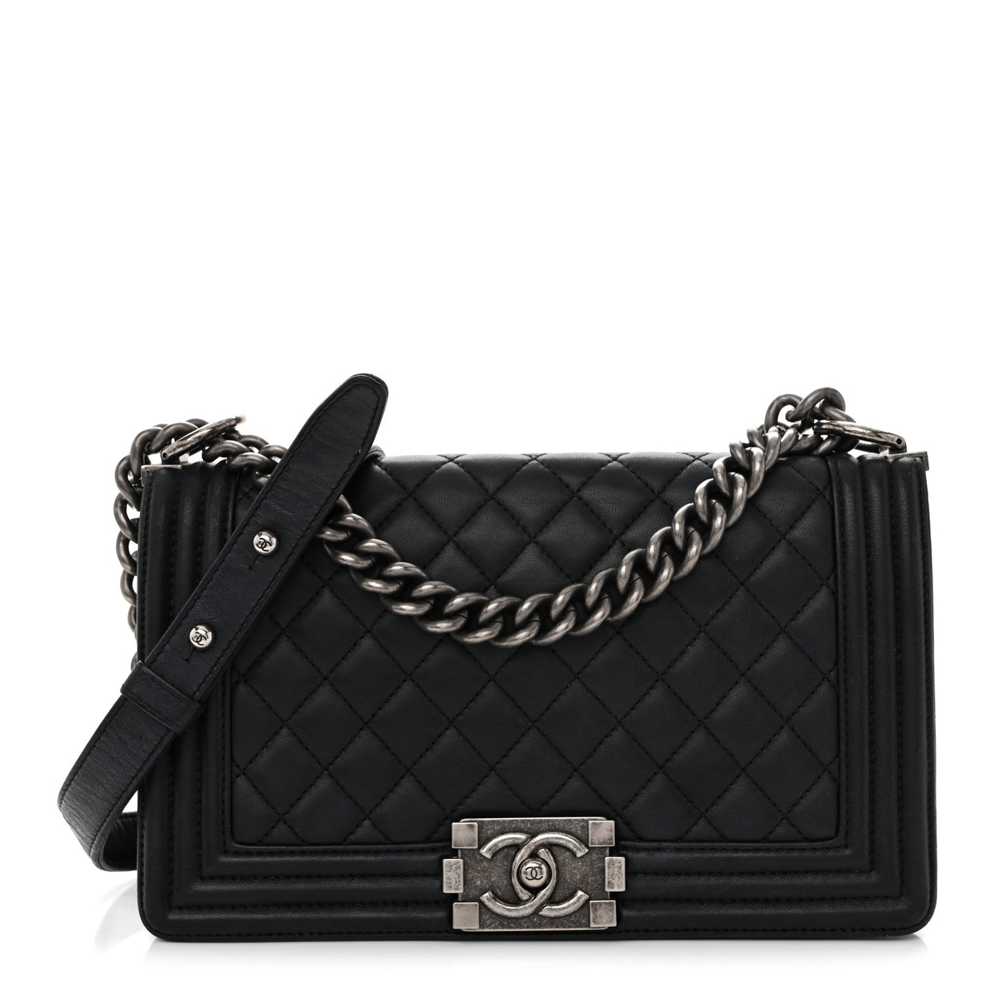 Lambskin Quilted Medium Boy Flap Black