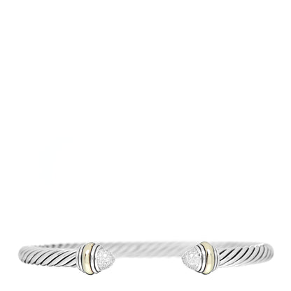 David Yurman Sterling Silver 14K Yellow Gold Diamond 5mm Cable Classics Bracelet 1 of 5