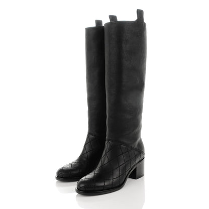 Chanel Calfskin Quilted Knee High CC Boots 37 Black 3 of 9