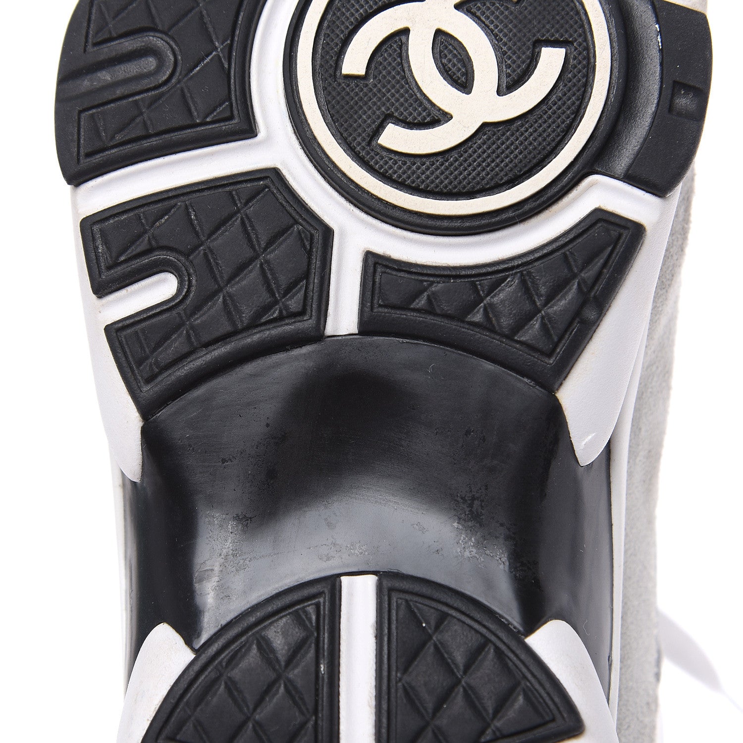 Chanel Suede Calfskin Womens CC Sneakers 37 White Silver Blue 6 of 12
