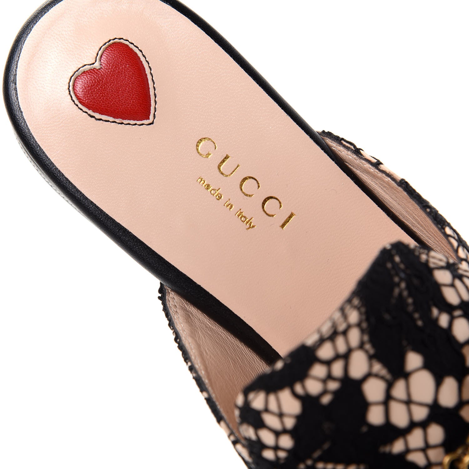 Gucci Lace Malaga Kid Womens Princetown Slippers 37 Black Skin Rose 8 of 10