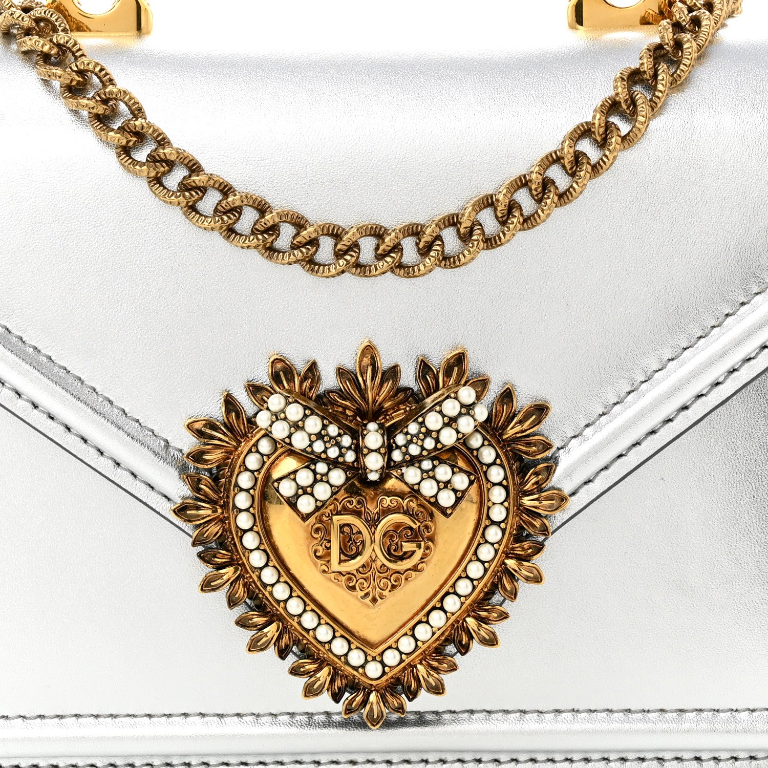 Dolce & Gabbana Metallic Nappa Small Devotion Top Handle Bag Silver 7 of 9