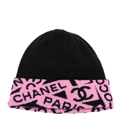 Chanel Cashmere Cotton Knit CC Cambon Beanie Hat Pink Navy Blue 1 of 3