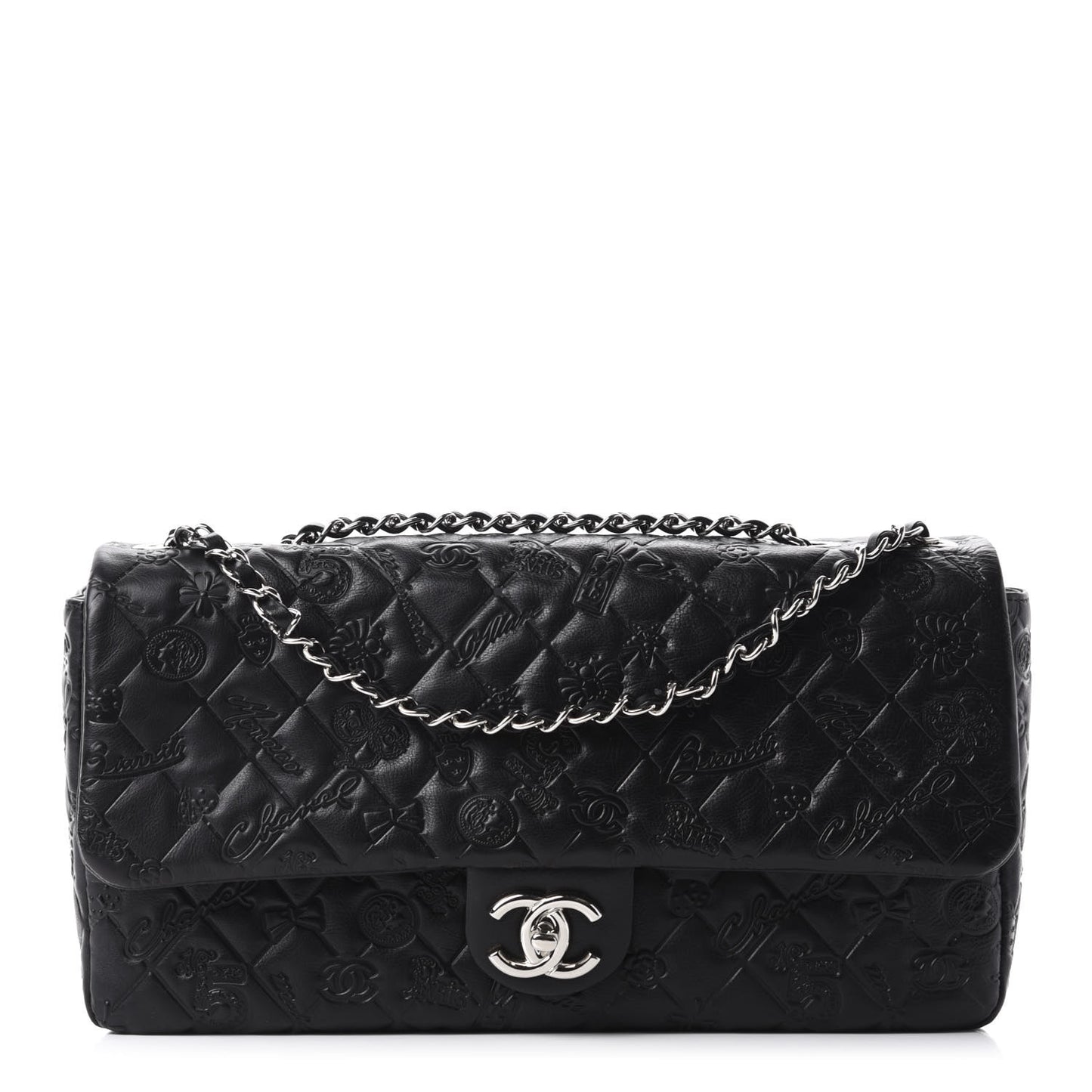 Calfskin Embossed Large Lucky Symbols Flap Black