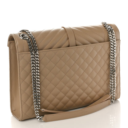 Saint Laurent Grain De Poudre Textured Mixed Matelasse Triquilt Large Monogram Satchel Natural Tan 3 of 8
