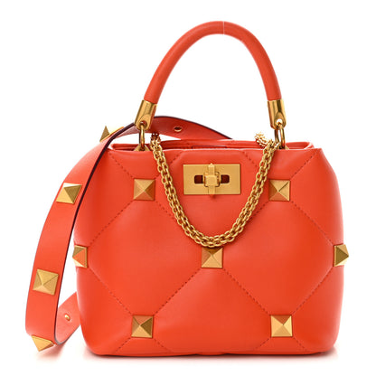 Valentino Garavani Nappa Small Roman Stud The Handle Bag Orange Zest 1 of 11