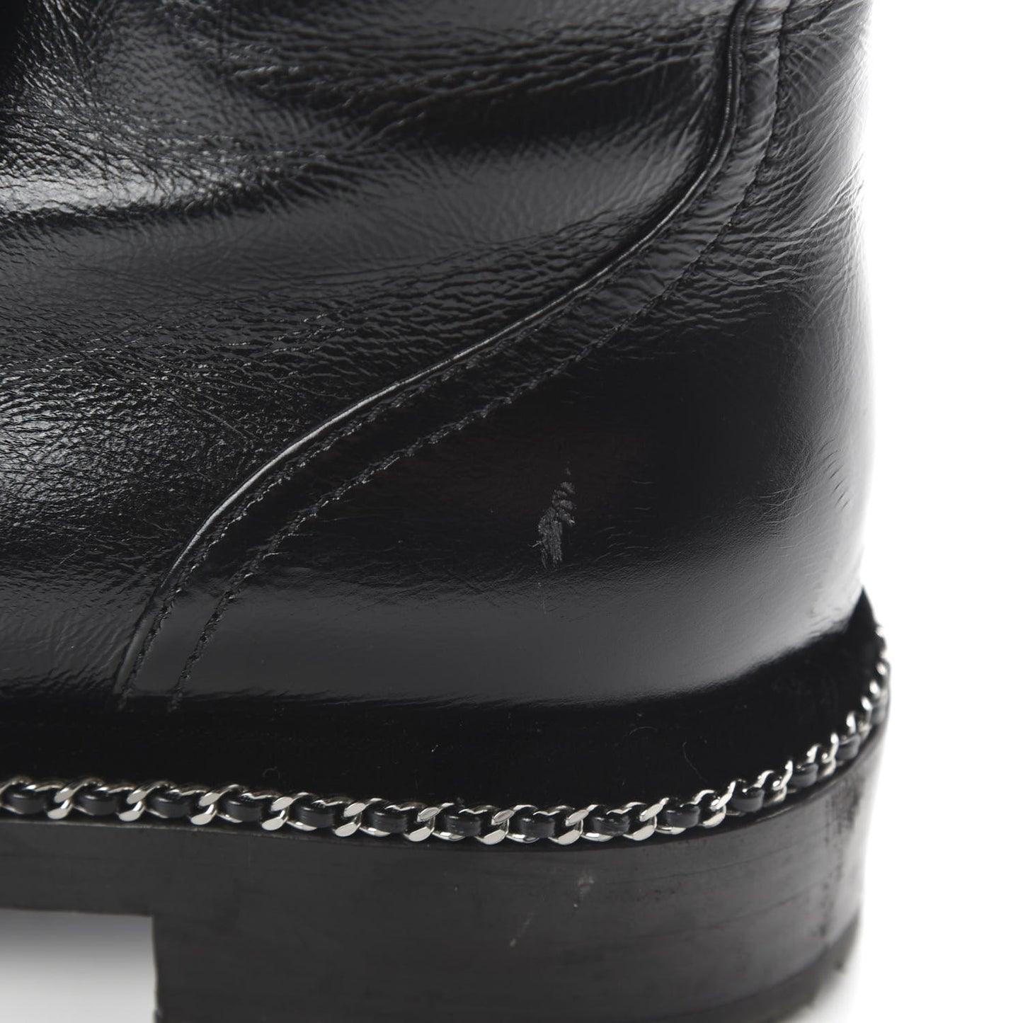 Crackled Calfskin Velvet Pearl Combat Short Boots 39.5 Black