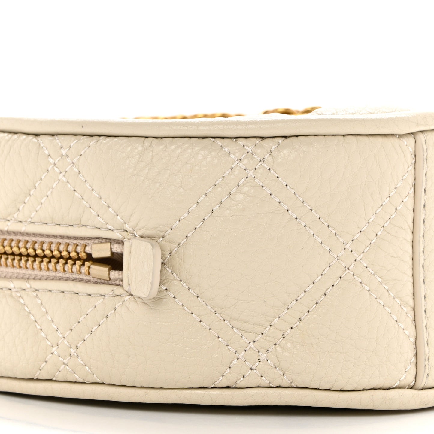 Grained Calfskin Quilted The Status Round Crossbody Oatmilk