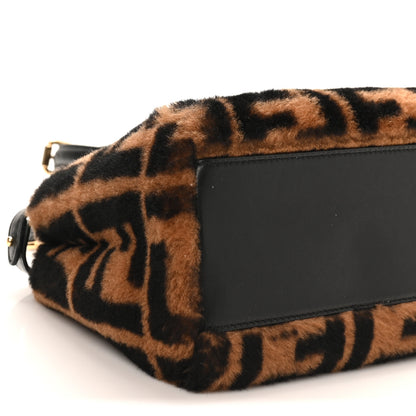 Fendi Shearling Nappa Macro FF 1974 Mini Peekaboo Iconic Satchel Tobacco Black 8 of 9