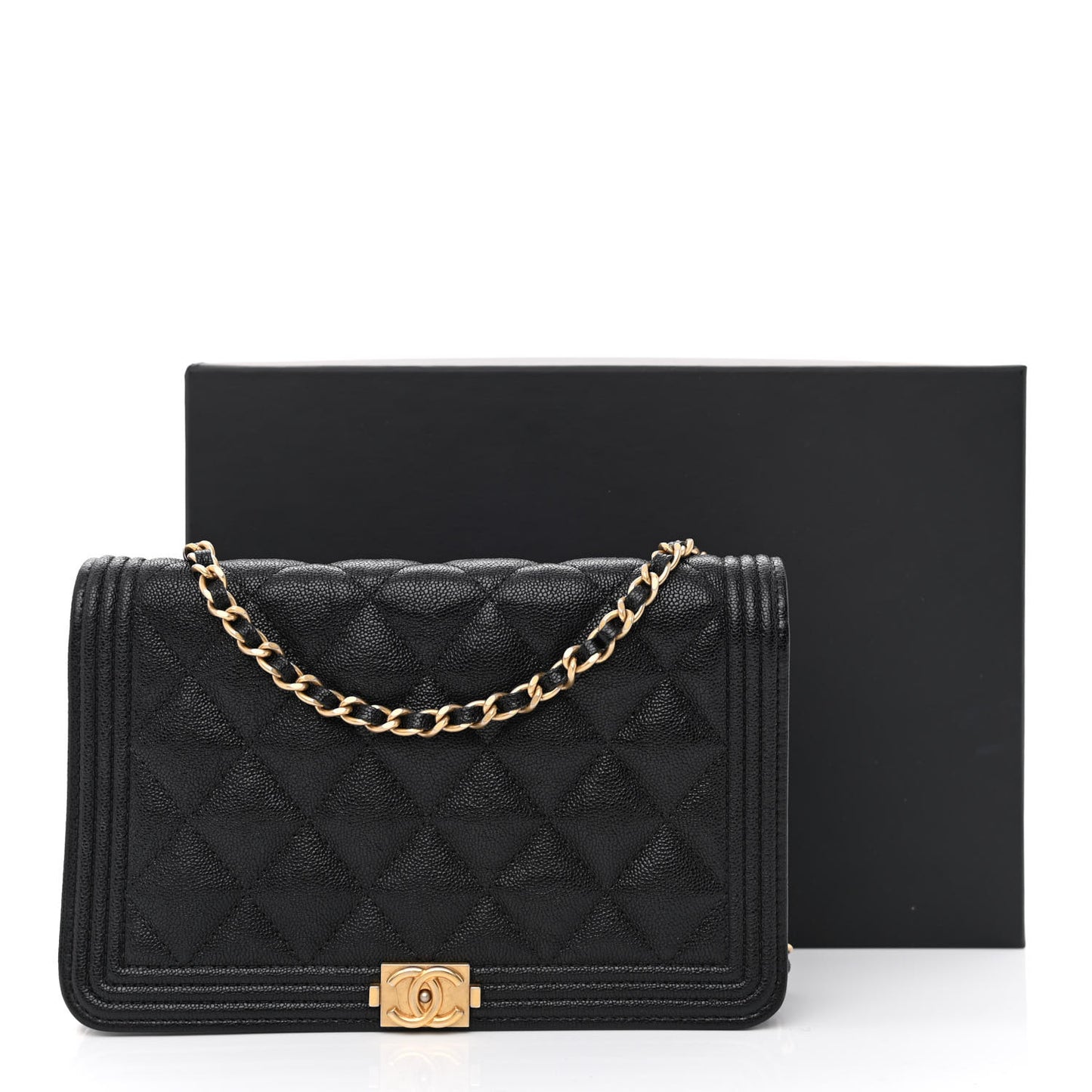 Caviar Quilted Boy Wallet On Chain WOC Black