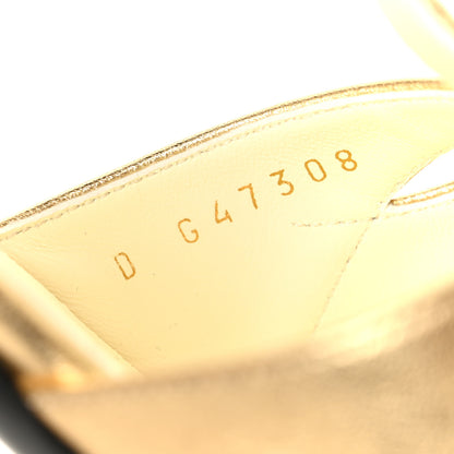Chanel Laminated Lambskin Cap Toe CC Mary Jane Pumps 37.5 Gold Black 9 of 10