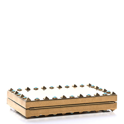 Valentino Garavani Metallic Plexiglass Rockstud Rolling Minaudiere Clutch Gold 3 of 7