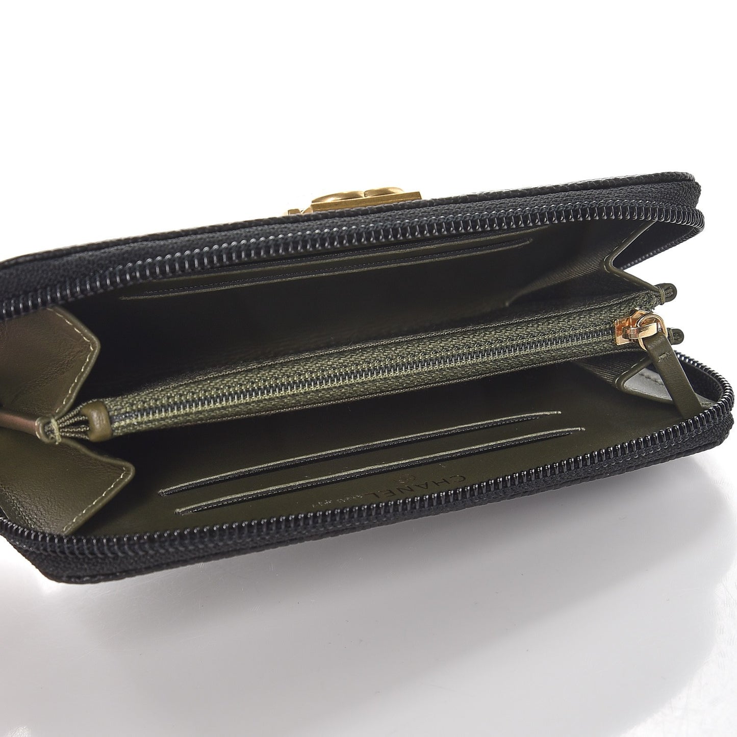 Caviar Quilted Boy Small Zip Around Wallet Black