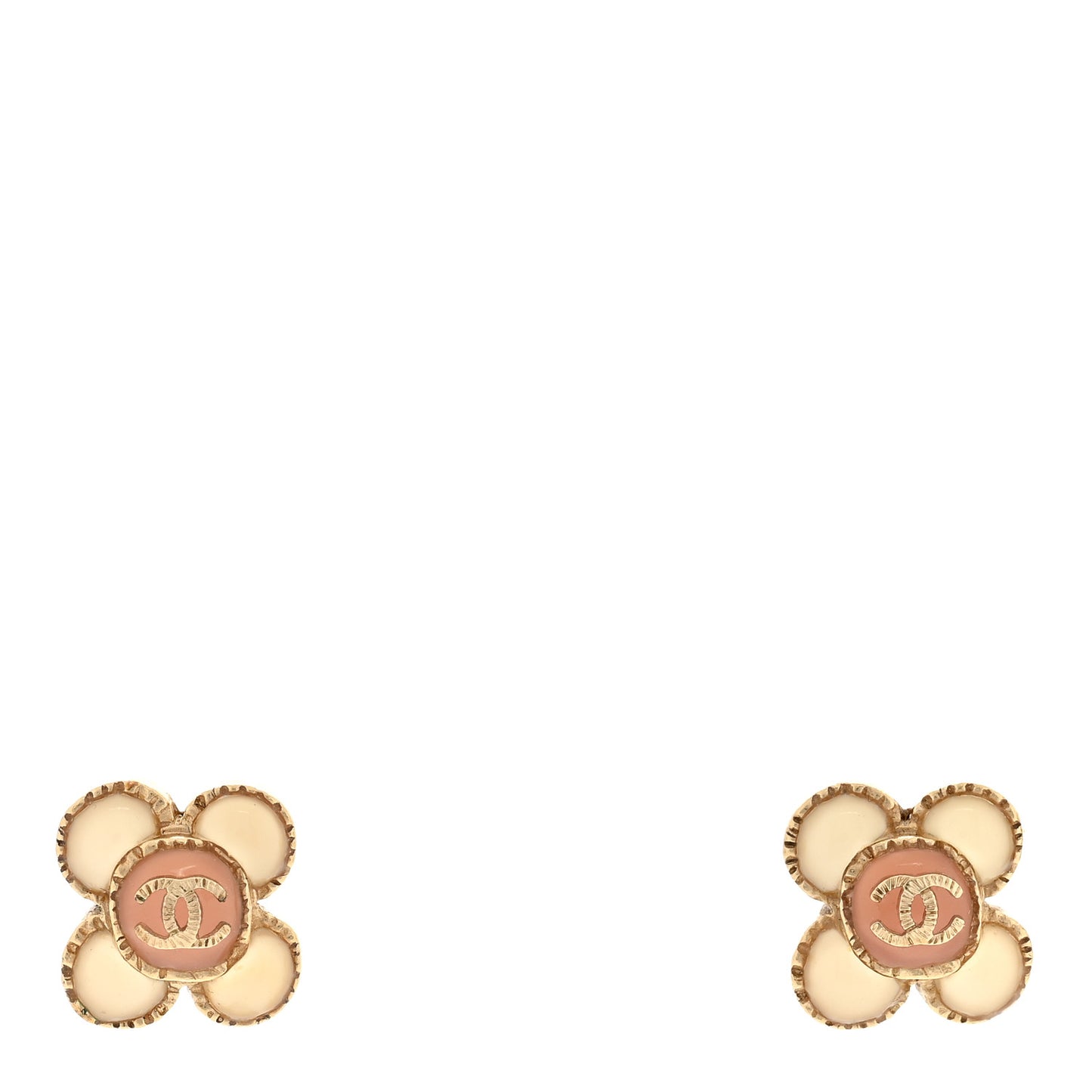 Enamel Flower CC Earrings Beige Pink