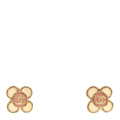 Chanel Enamel Flower CC Earrings Beige Pink 1 of 4
