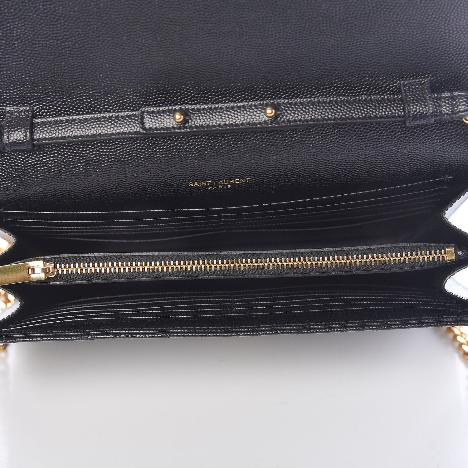 Saint Laurent Grain De Poudre Matelasse Chevron Monogram Chain Wallet Black 5 of 15