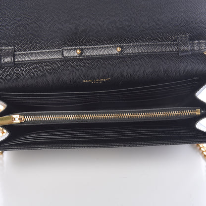 Saint Laurent Grain De Poudre Matelasse Chevron Monogram Chain Wallet Black 5 of 15