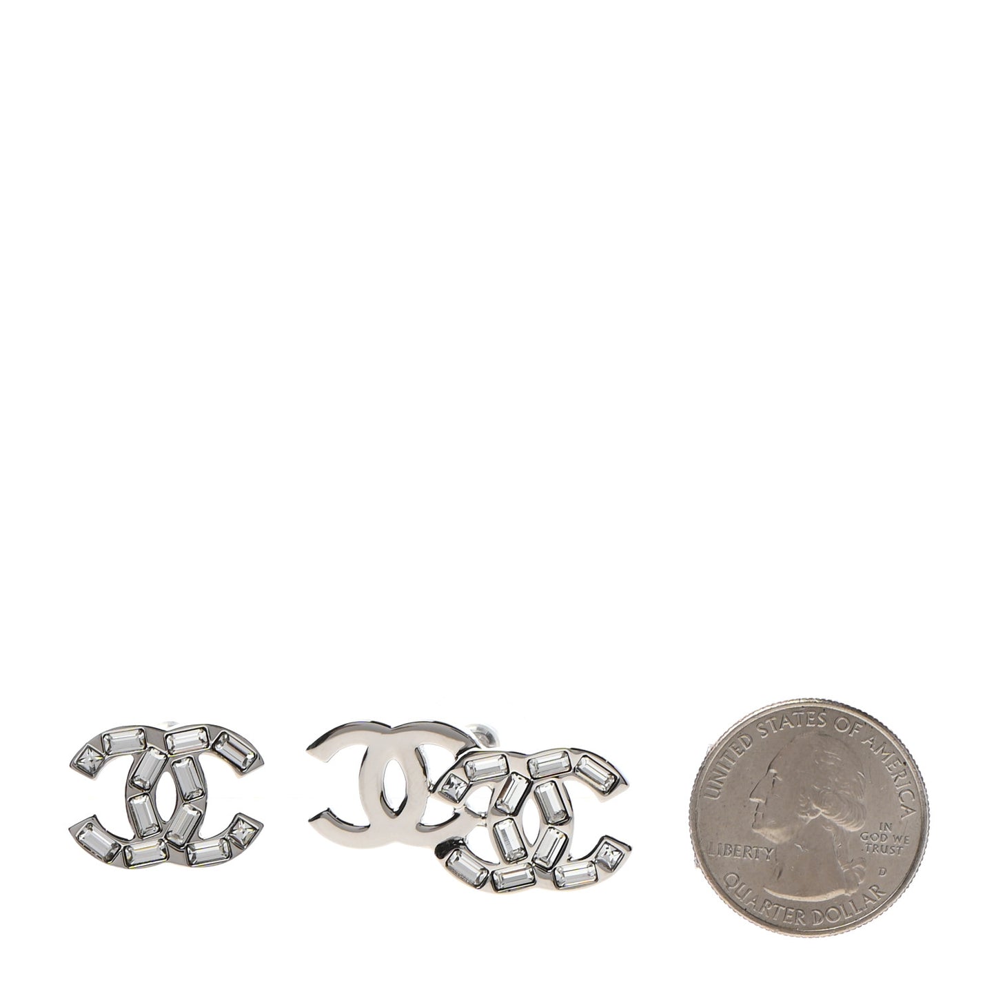Baguette Crystal Double CC Earrings Silver