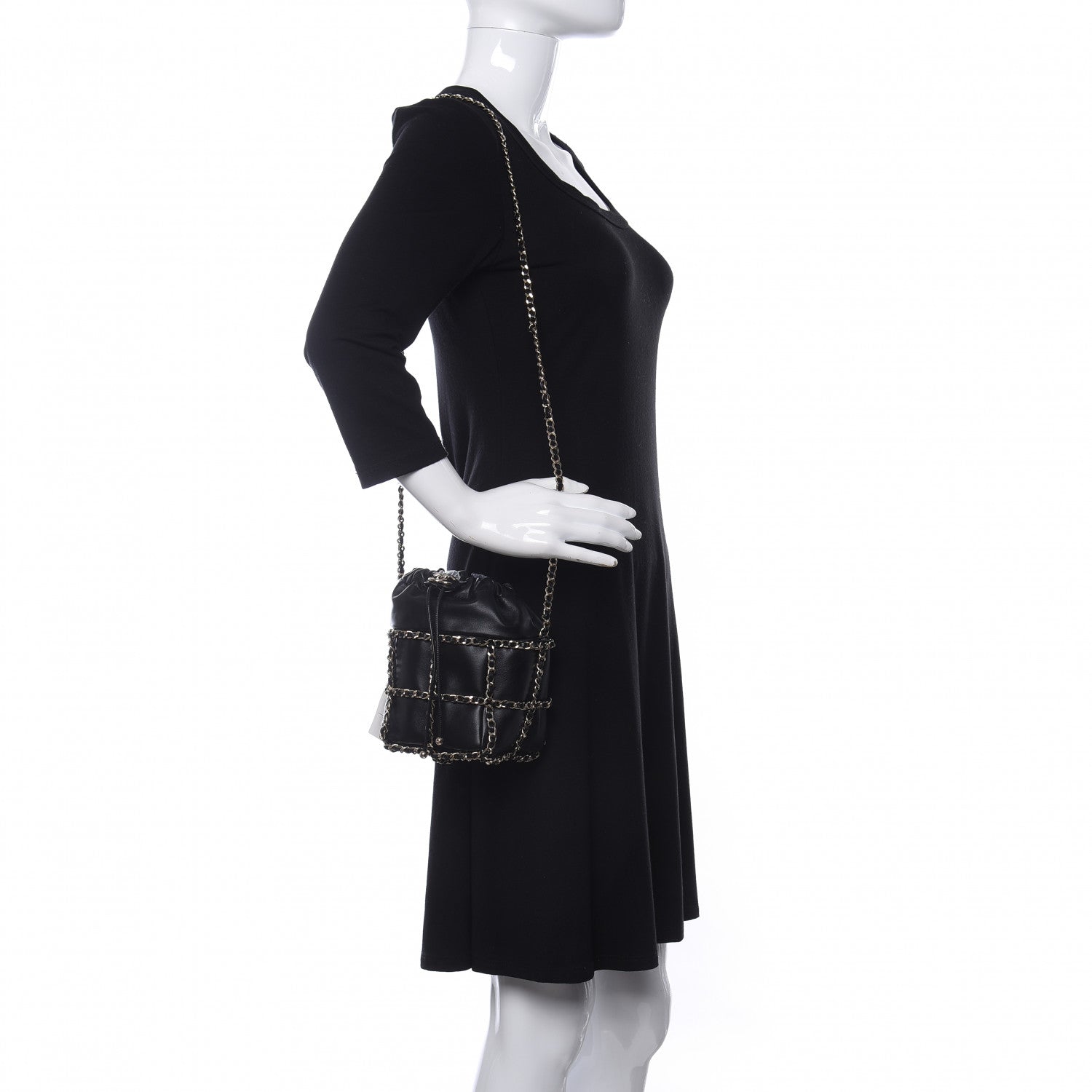 Chanel Lambskin Bucket Chain Drawstring Bag Black 2 of 9