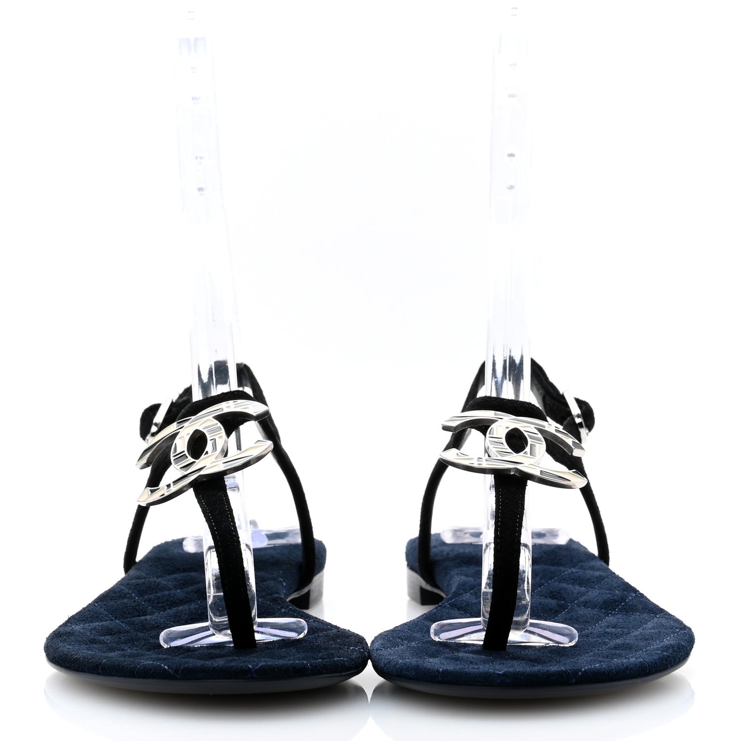 Suede Calfskin CC Thong Sandals 35 Black