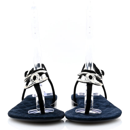 Chanel Suede Calfskin CC Thong Sandals 35 Black 2 of 8