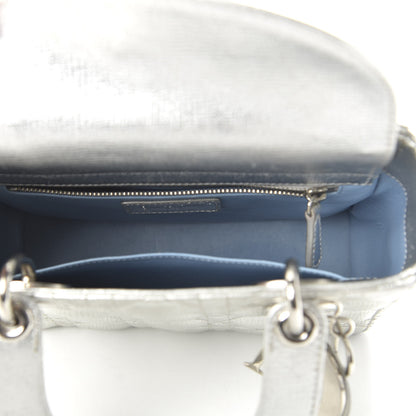 Christian Dior Metallic Grained Calfskin Cannage Small Lucky Badges My Lady Dior Silver 5 of 9