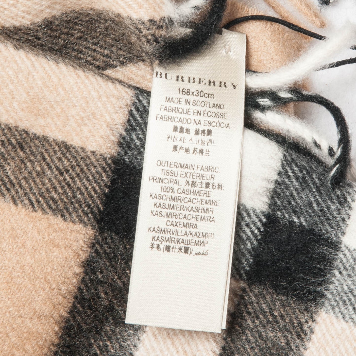 Cashmere Giant Check Fringe Scarf Camel