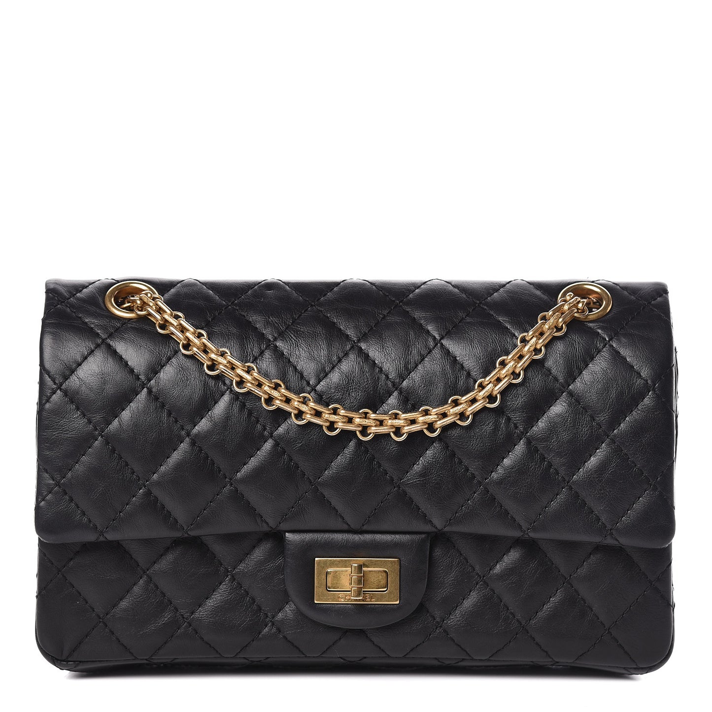 Aged Calfskin Quilted 2.55 Reissue 225 Flap Black