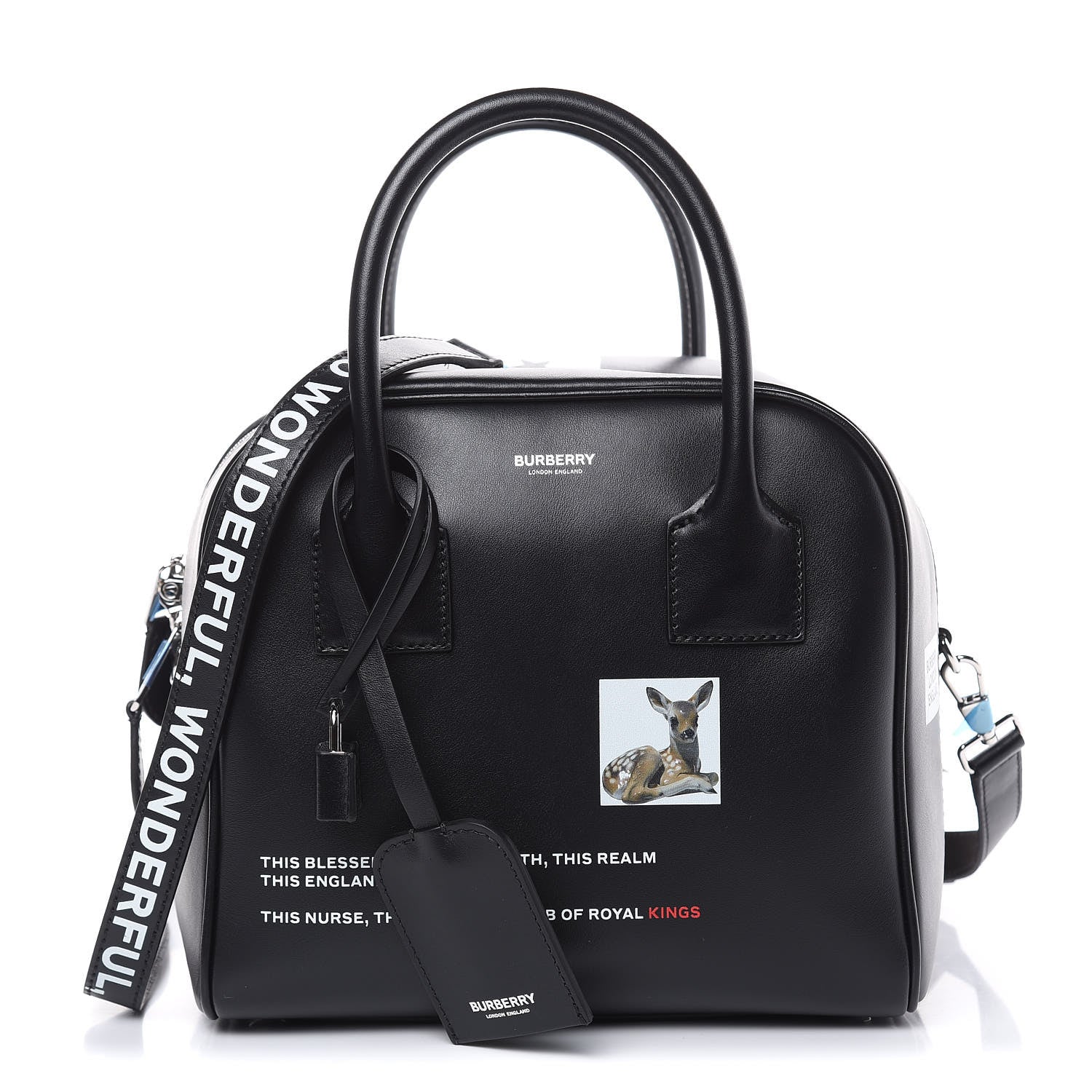 Burberry Smooth Calfskin Montage Print Small Cube Bowling Bag Black 1 of 12