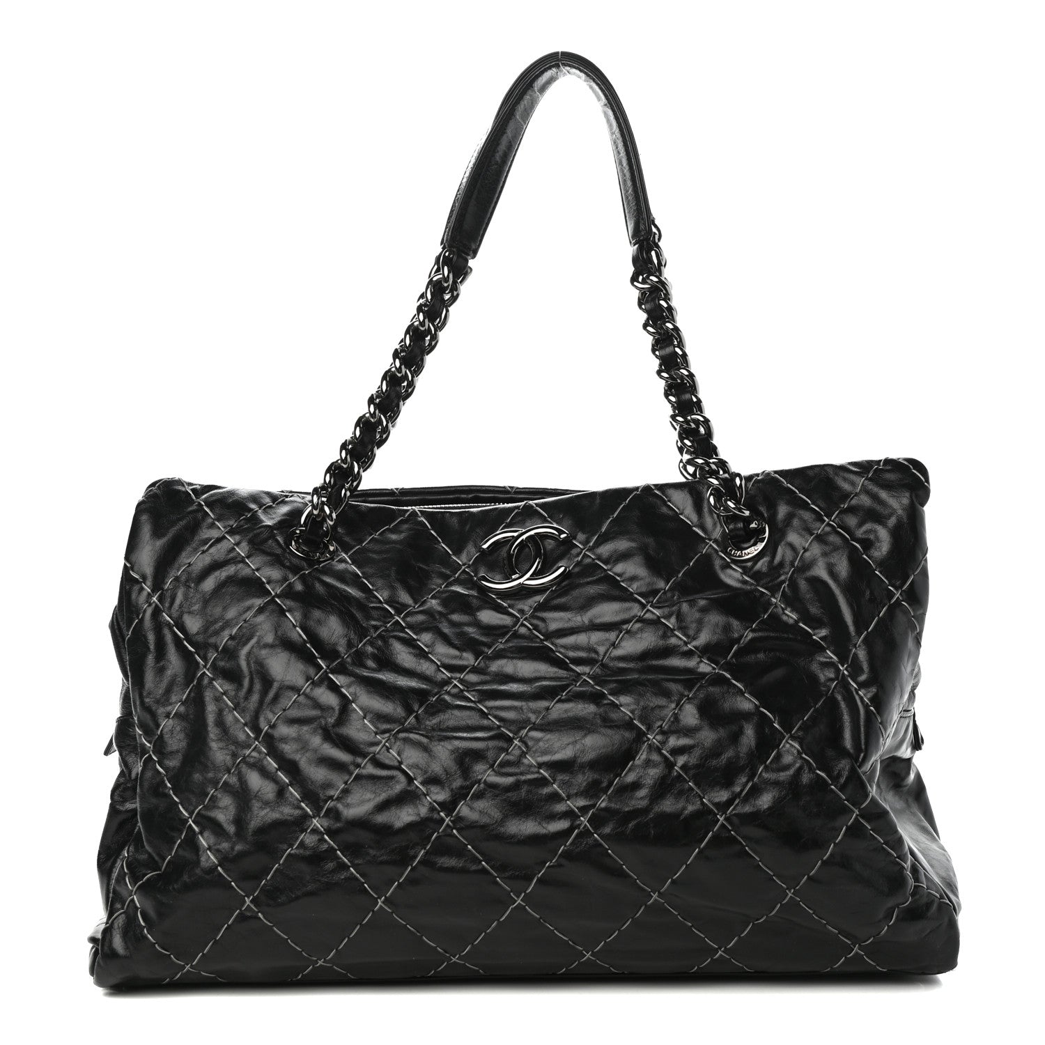 Chanel Glazed Goatskin Double Contrast Stitch Large Tote Black 1 of 11