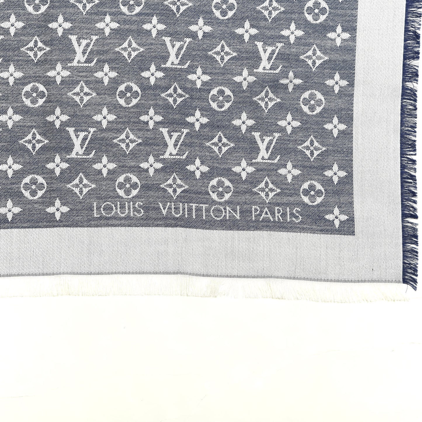 Silk Wool Monogram Denim Shawl Blue