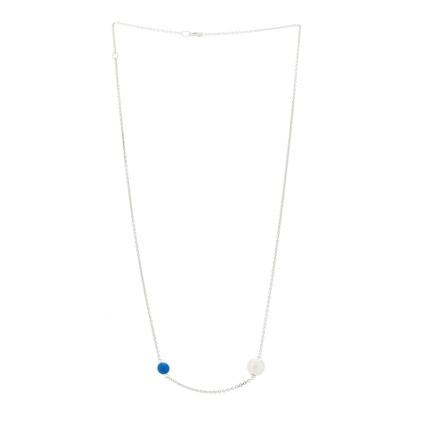 Sterling Silver Akoya Cultured Pearl Enamel Single Necklace Blue