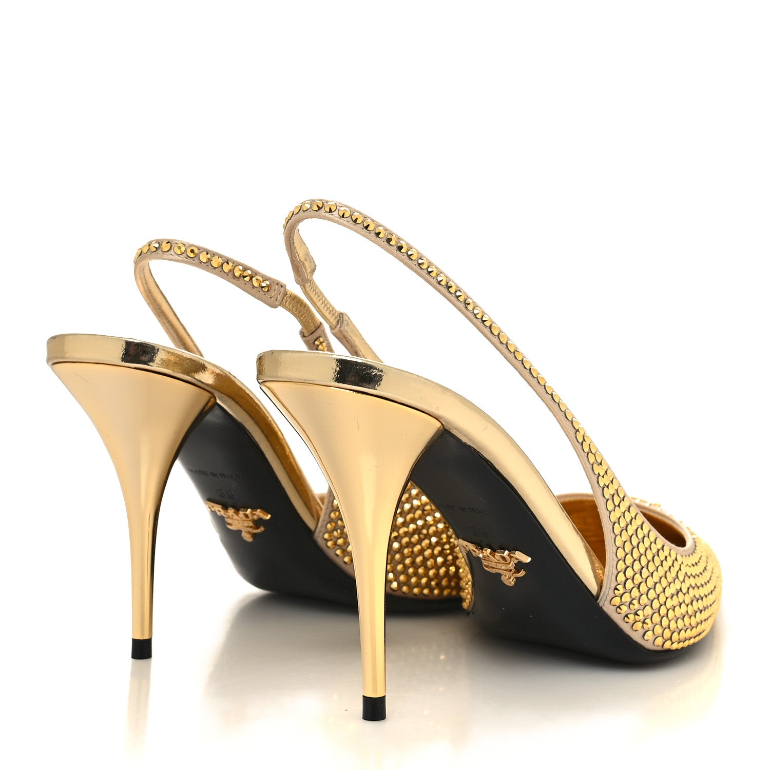 Prada Satin Crystal Triangle Logo 85mm Slingback Pumps 38 Platino 4 of 7