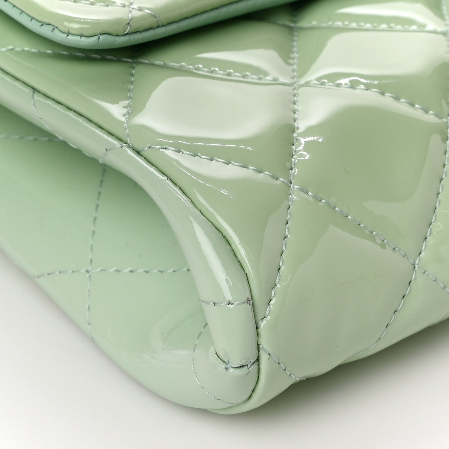 Chanel Patent Quilted Clutch With Chain Flap Light Green 9 of 14