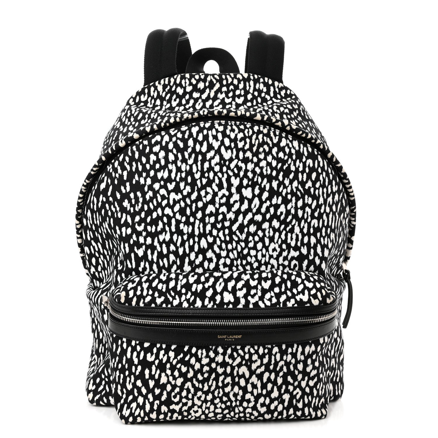 Saint Laurent Canvas Leopard Print City Backpack Black White 1 of 10