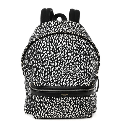 Saint Laurent Canvas Leopard Print City Backpack Black White 1 of 10
