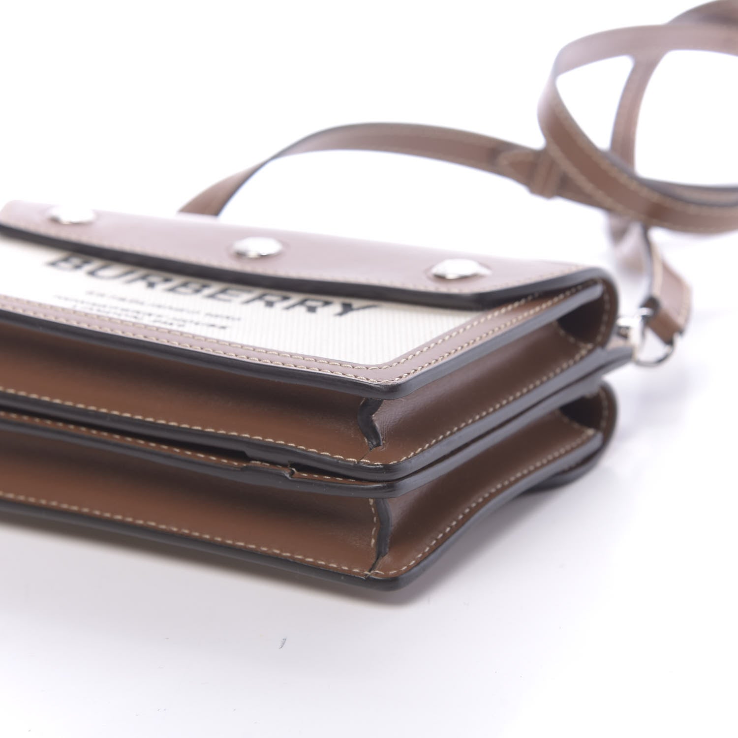 Burberry Smooth Calfskin Canvas Horseferry Print Mini Title Bag with Pocket Natural Malt Brown 11 of 15