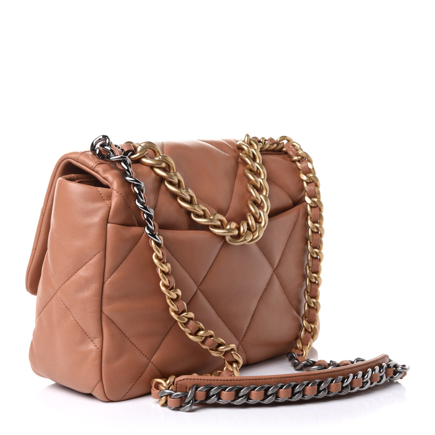 Lambskin Quilted Large Chanel 19 Flap Brown