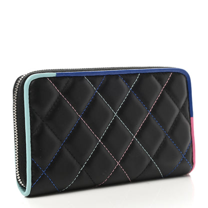Chanel Lambskin Quilted Small Gusset Zip Around Wallet Black Pink Light Blue 3 of 9