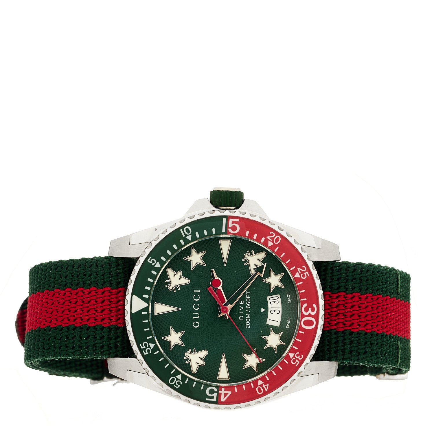 Gucci Stainless Steel Nylon 40mm Dive Quartz Watch Green 1824120