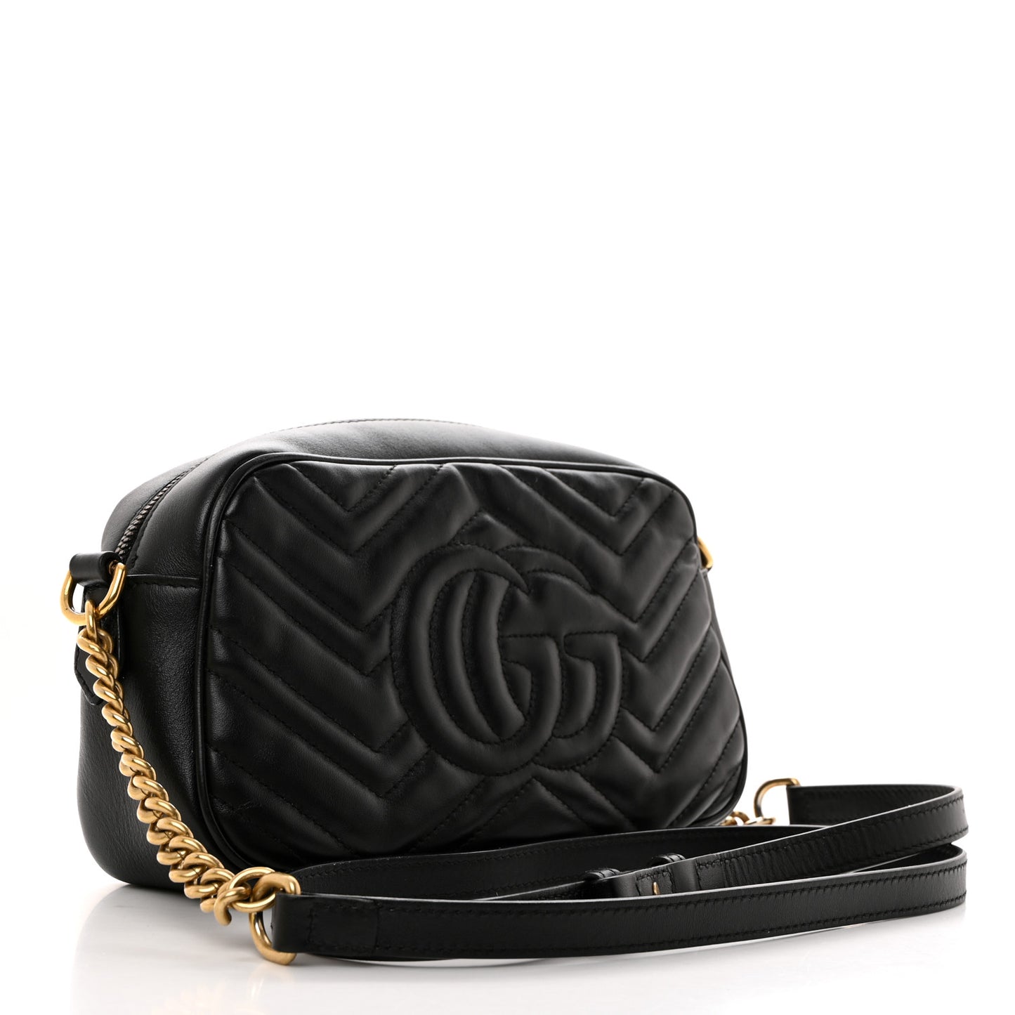 Calfskin Matelasse Small GG Marmont Chain Shoulder Bag Black