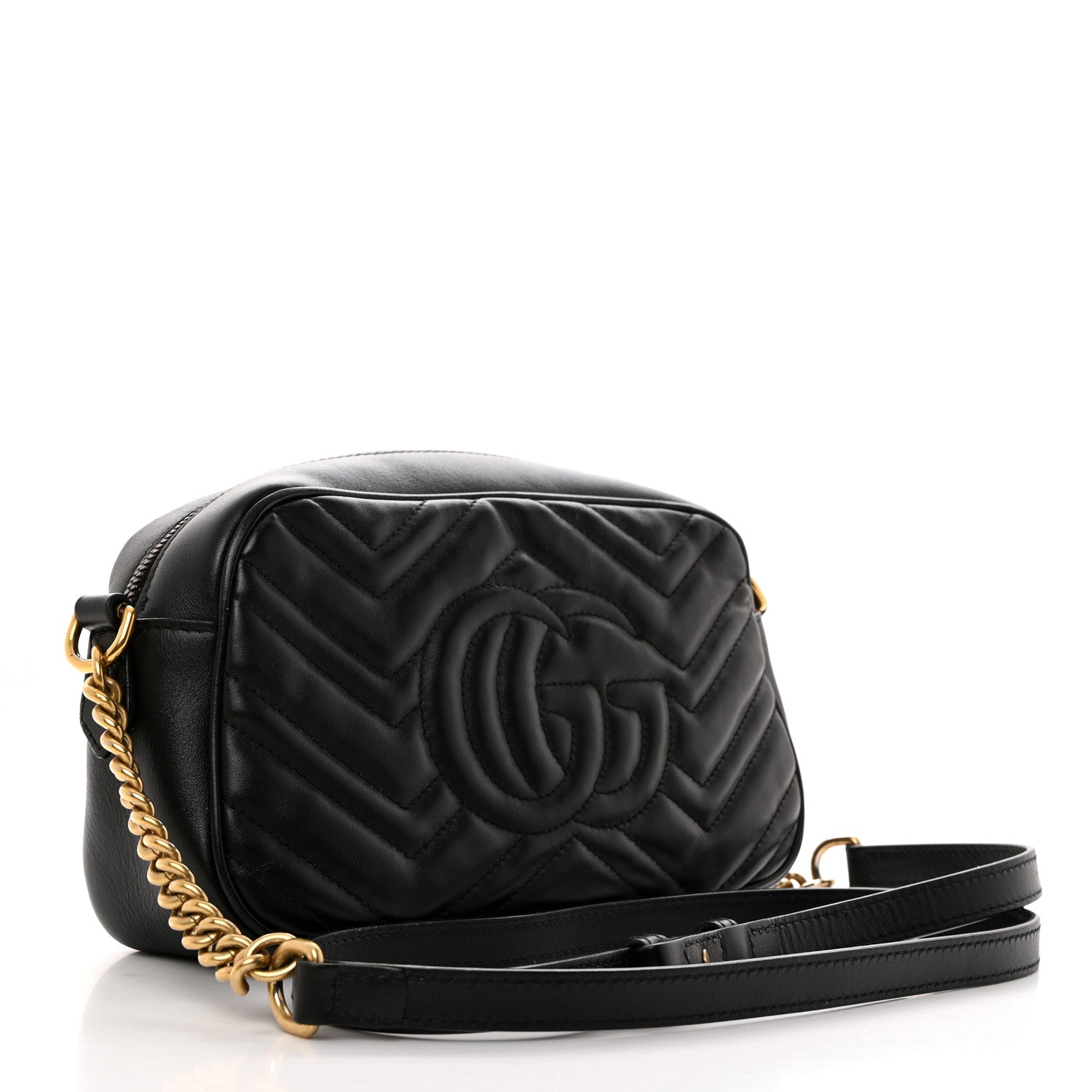 Gucci Calfskin Matelasse Small GG Marmont Chain Shoulder Bag Black 2 of 11