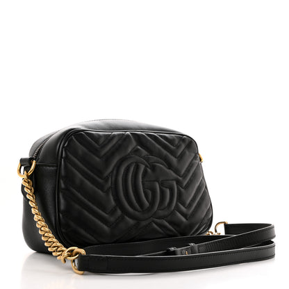 Gucci Calfskin Matelasse Small GG Marmont Chain Shoulder Bag Black 2 of 11