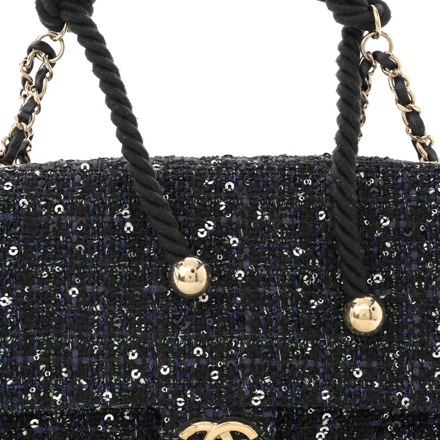 Chanel Tweed Medium Pearl Handle Flap Black Ecru 8 of 11