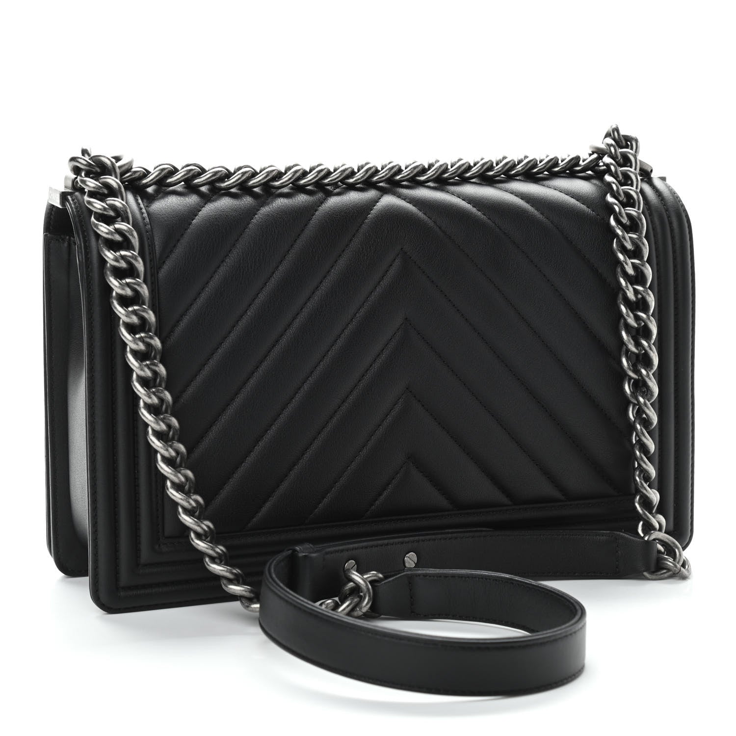 Chanel Calfskin Chevron Quilted Medium Boy Flap Black 3 of 11