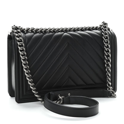 Chanel Calfskin Chevron Quilted Medium Boy Flap Black 3 of 11