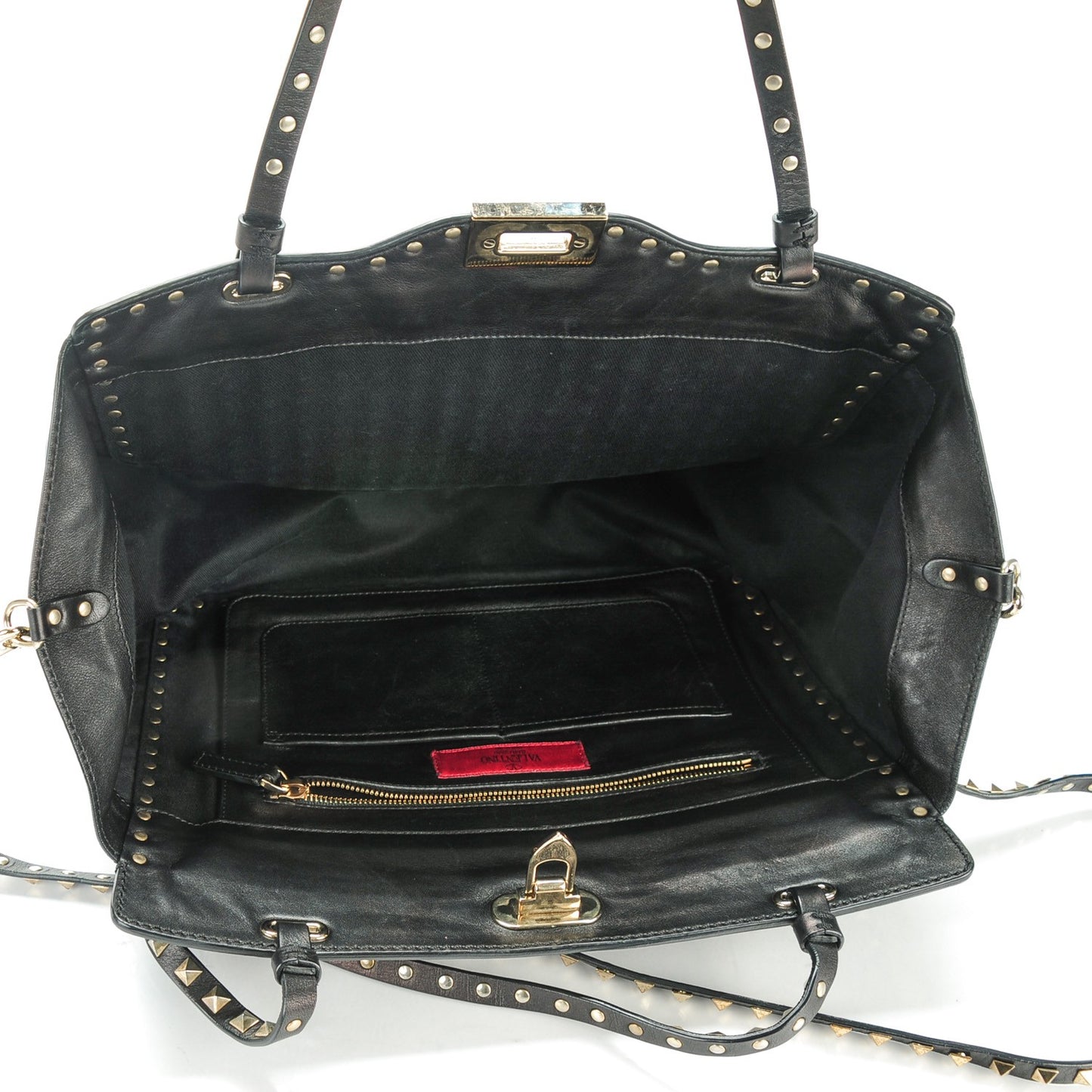 Vitello Medium Rockstud All Over Tote Black