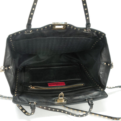 Valentino Garavani Vitello Medium Rockstud All Over Tote Black 5 of 7